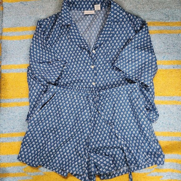 HAUTE HIPPIE STYLE Patchwork Notched Cropped Short Pajama Set Medium - Picture 2 of 8